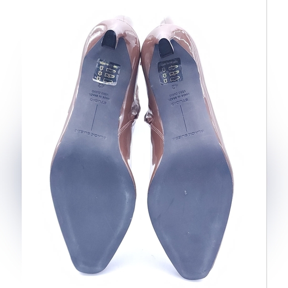 Black Suede Studio Liz Stiletto Heel Boots Patent Leather Knee High Size 42 - Picture 9 of 13